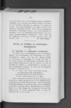 Beiträge zur Geschichte des hamburgischen Zeitungswesens.
