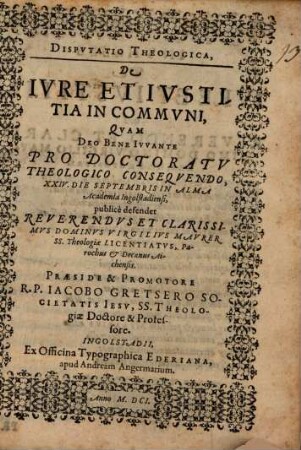 Disputatio theologica de iure et iustitia in communi