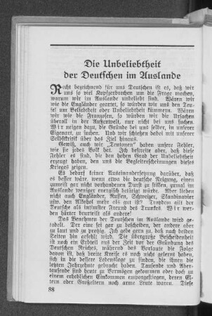 Die Unbeliebtheit der Deutschen im Auslande.
