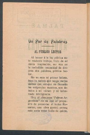 Un par de palabras al público lector