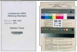 Entnazifizierung Paula Geissen , geb. 21.10.1902 (Lehrerin)