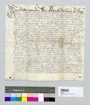 Bischof Albrecht von Regensburg stellt für Wolf Christoph von Leoprechting zum Steinberg, Kommandant der Festung Rottenburg, eine Schuldverschreibung aus. S1: A, S2: Domkapitel