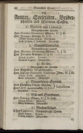 VII. Aemter, Societäten, Brüderschaften und Wittwen-Cassen