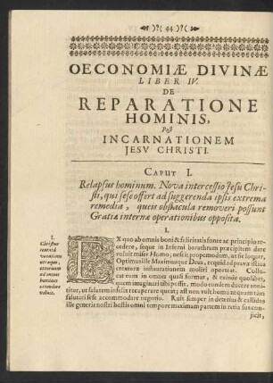 Oeconomiae Divinae Liber IV. ... Caput I.