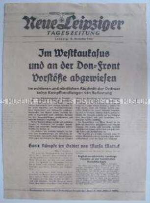 Extrablatt der "Neuen Leipziger Tageszeitung" u.a. zum englisch-amerikanischen Landungsversuch an der französischen Nordafrika-Küste