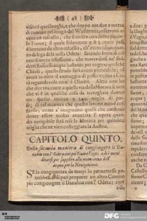 Capitolo Quinto. Della seconda maniera di congiongere il Danubio con l' Odera cioè pel Fiume Vago...