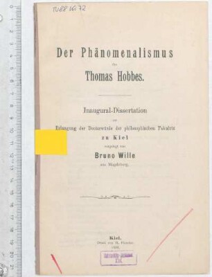 Der Phänomenalismus des Thomas Hobbes