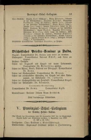 Provinzial-Schul-Collegium der Provinz Hessen-Nassau nebst den zu dessen Ressort gehörigen Schul-Anstalten des Regierungsbezirks Cassel