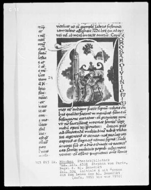 Stephan von Paris, Auslegung der Regel des heiligen Benedikt — Initiale A, darin Benedikts Sensenwunder, Folio 59verso