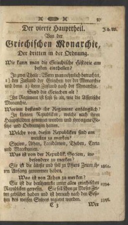 Der vierte Haupttheil. Von der Griechischen Monarchie, Der dritten in der Ordnung