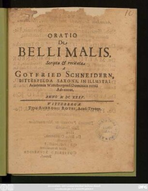 Oratio De Belli Malis