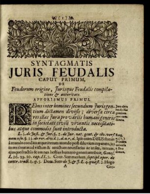 Syntagmatis Juris Feudalis. Caput Primum.