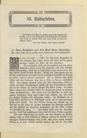 III. Kulturleben