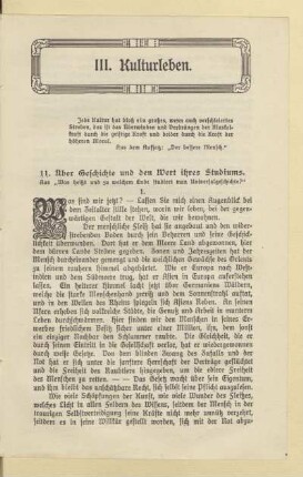 III. Kulturleben