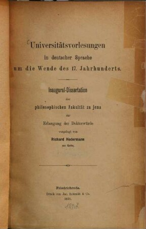Universitätsvorlesungen in deutscher Sprache um die Wende des 17. Jahrhunderts : eine sprachgeschichtliche Abhandlung