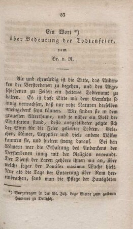 Ein Wort über Bedeutung der Todtenfeier.