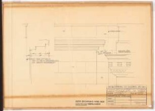 Reichsluftfahrtministerium, Berlin: Dachdetail V1 (Gesimskropf): Ansicht, Schnitt 1:20