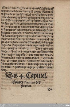 Das 4. Capittel. von der Parallaxi des Cometen.