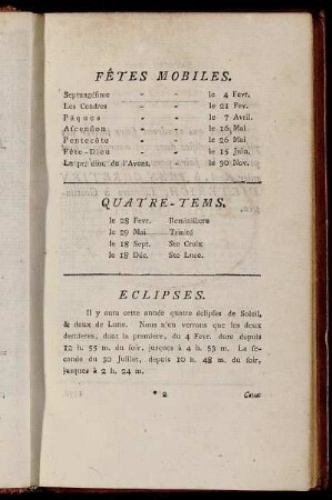 Fêtes Mobiles. - Eclipses.