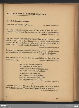 VIII. Allerlei Interessantes