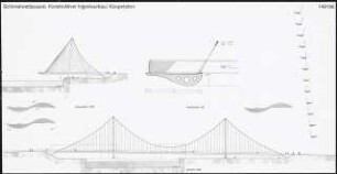 Eine Fußgängerbrücke über den Teltowkanal, Berlin-Adlershof Schinkelwettbewerb 1996: Querschnitt 1:200, 1:20, Ansicht 1:200