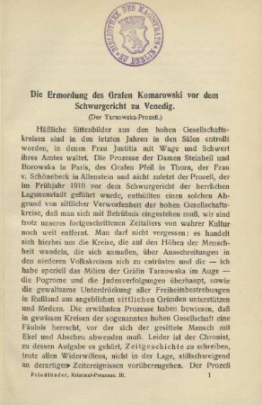 Die Ermordung des Grafen Komarowski vor dem Schwurgericht zu Venedig
