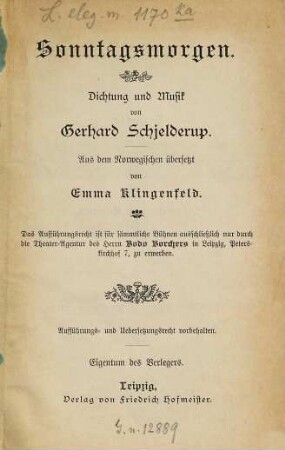 Sonntagsmorgen : [Historisches Aufführungsmaterial der Bayerischen Staatsoper]