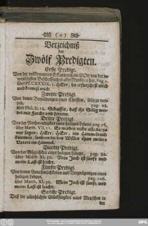 Verzeichniß der Zwölf Predigten