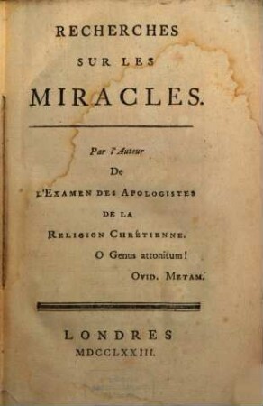 Recherches sur les miracles