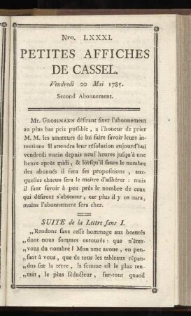 No LXXXI (Vendredi 20 Mai 1785)