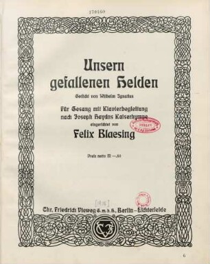 Unsern gefallenen Helden : Gedicht von Wilhelm Ignatius