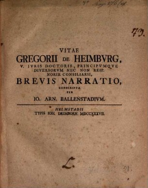 Vitae Gregorii de Heimbvrg : brevis narratio