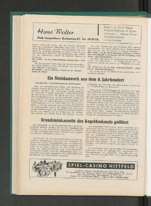 Grundsteinkassette des Kugeldenkmals geöffnet