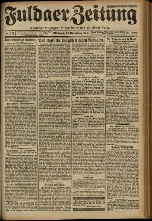 Erste Ausgabe vom Mittwoch, den 26. November 1924.
