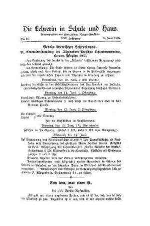 Verein bremischer Lehrerinnen : IX. Generalversammlung des Allgemeinen Deutschen Lehrerinnenvereins, Bremen Pfingsten 1905