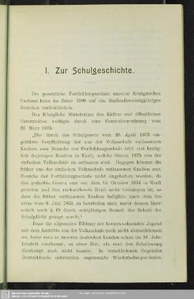 I. Zur Schulgeschichte