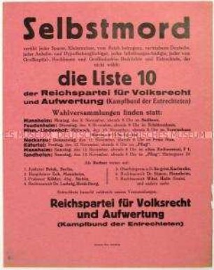 Aufruf der Volksrechtpartei zur Mannheimer Stadtverordnetenwahl 1926