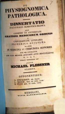 De physiognomica pathologica : Diss. inaug. semiot. med.