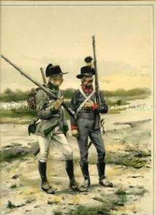 Uniformdarstellung, Gemeine des Pionier und des Pontonier-Korps, Österreich, 1800. Tafel 40 aus: Ottenfeld/Teuber: Die österreichische Armee.