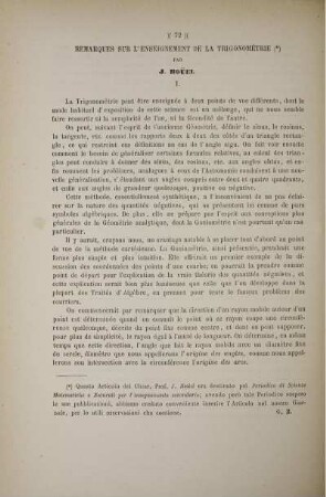Remarques sur l'enseignement de la Trigonométrie.
