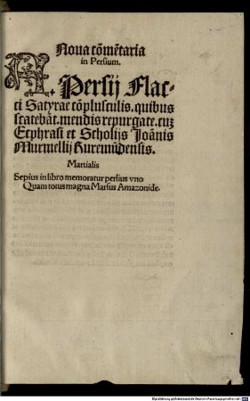 Noua com[m]e[n]taria in Persium : A. Persii Flacci Satyrae complusculis, quibus scatebant mendis repurgate