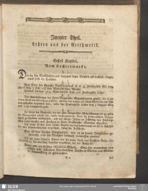 Zweyter Theil. Lehren aus der Arithmetik