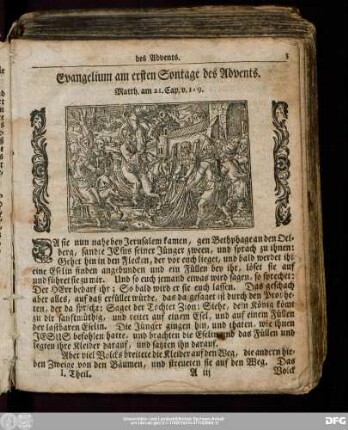 Evangelium am ersten Sontage des Advents. Matth. am 21. Cap. v. 1:9.