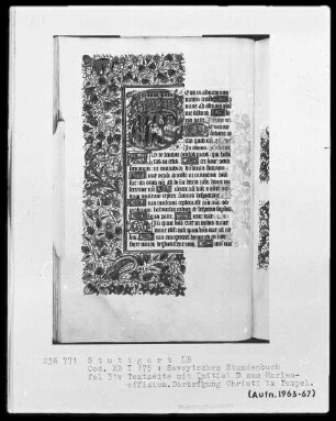 Liber horarum — Initiale D (eus) mit Simeon und Darstellung im Tempel, Folio 31verso