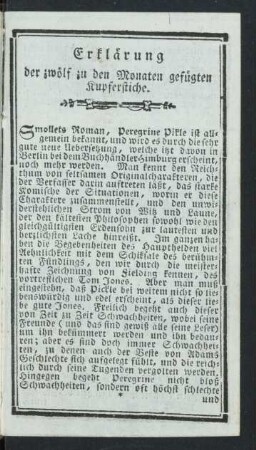 Erklärung der zwölf zu den Monaten gefügten Kupferstiche.