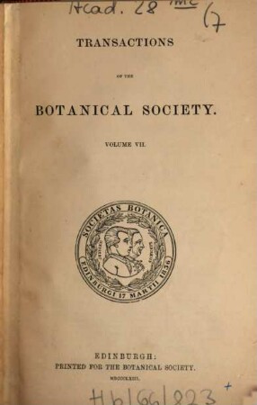 Transactions and proceedings of the Botanical Society of Edinburgh. 7. 1863