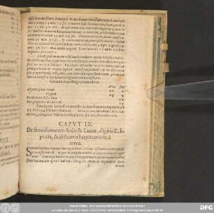 Caput IX. De semidiametris Solis & Lunae, digitis Eclipticis, & distantia luminarium à terra.