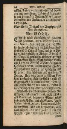 Der Erste Articul der Augspurgischen Confession. - Der Fünffte Articul.