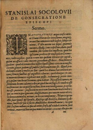 Stanislai Socolovii De consecratione episcopi opusculum vere aureum
