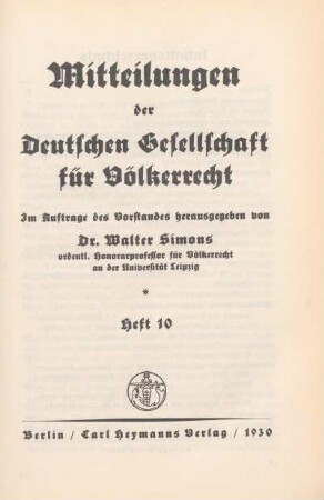 10.1930: Mitteilungen der Deutschen Gesellschaft für Völkerrecht